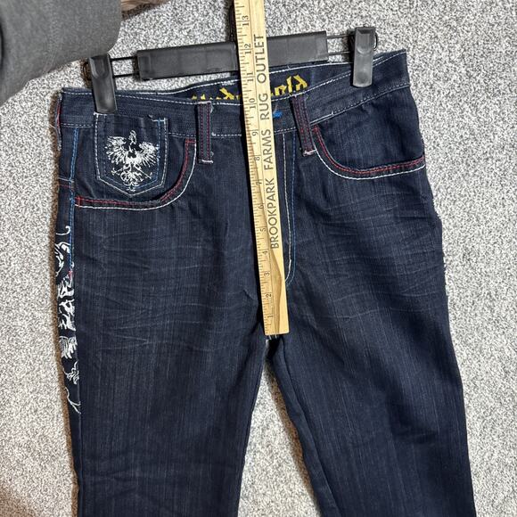 Y2K Inspired Jeans Women Size 14 Mallgoth Bootcut Rock Tattoo Grunge Embroidered - Picture 5 of 11